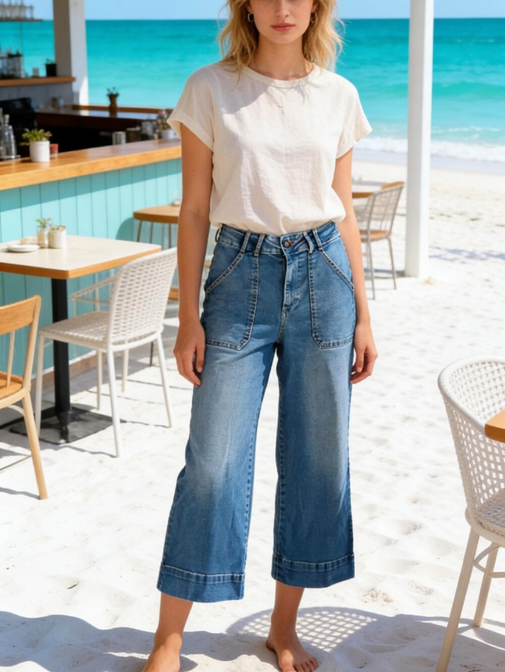 BAGATELLE Women's Blue Jeans Wide Leg Stretch Denim High Rise Cropped Sz 29